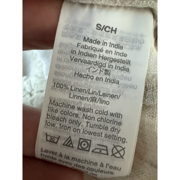 J Crew Linen Pants Women’s Small Oatmeal Wide Leg Crop Elastic Waist Tasseled - Picture 8 of 8